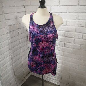 Under Armour Run Ladies Size XL Navy Black Brown & Pink Pattern Racer Back Top